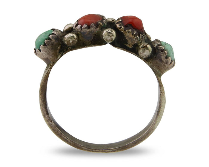 Navajo Ring 925 Silver Turquoise & Coral Native American Artist C.80's