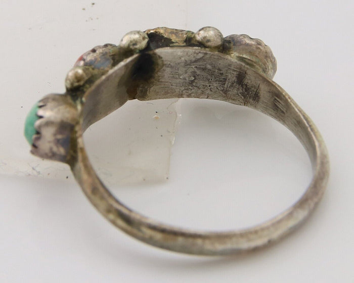 Navajo Ring 925 Silver Turquoise & Coral Native American Artist C.80's