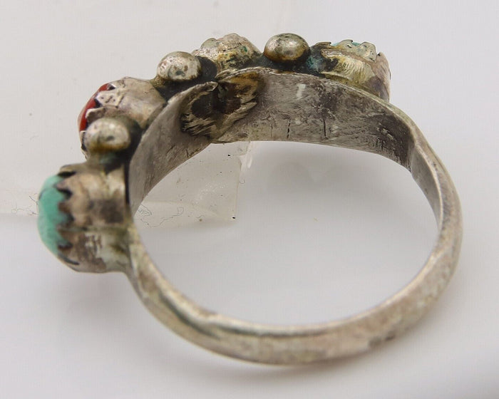 Navajo Ring 925 Silver Turquoise & Coral Native American Artist C.80's