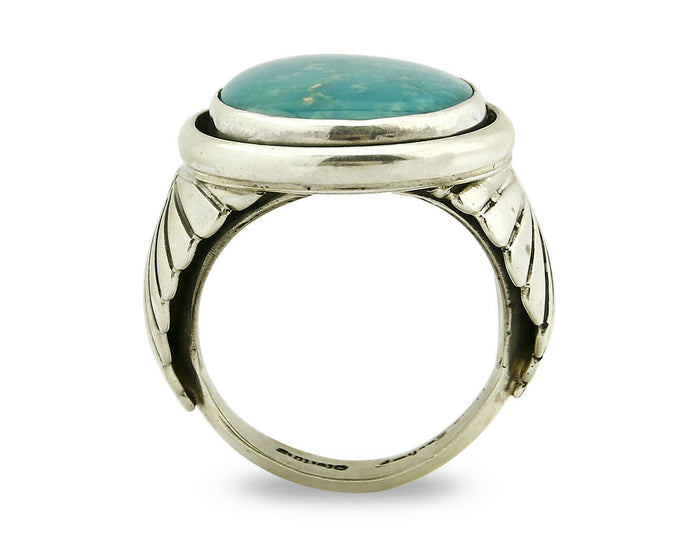 Navajo Ring .925 Silver Turquoise Handmade Signed Doug Zachary C.1980's