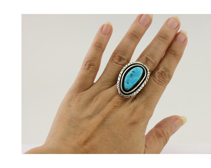 Navajo Ring 925 Silver Turquoise Native American Artist C.80's