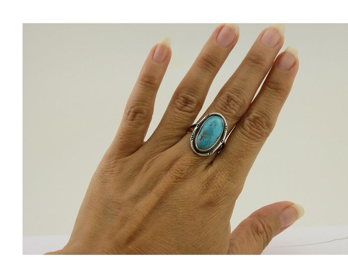 Navajo Ring 925 Silver Turquoise Native American Artist C.80's