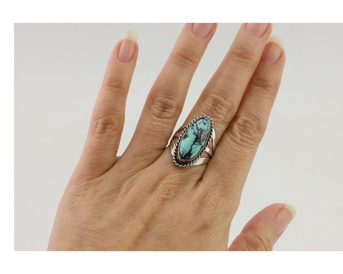 Navajo Ring 925 Silver Turquoise Native American Artist Size 6.75 C.80's