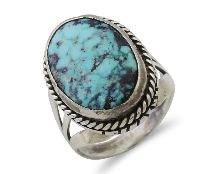 Navajo Ring 925 Silver Turquoise Native American Artist Size 7.75 C.80's