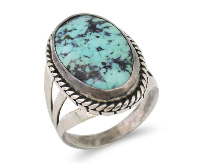 Navajo Ring 925 Silver Turquoise Native American Artist Size 7.75 C.80's