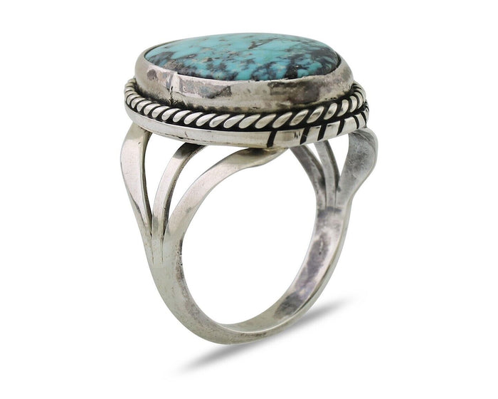 Navajo Ring 925 Silver Turquoise Native American Artist Size 7.75 C.80's