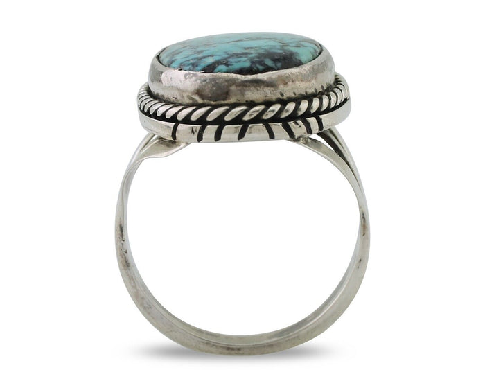 Navajo Ring 925 Silver Turquoise Native American Artist Size 7.75 C.80's