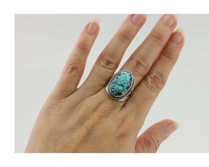 Navajo Ring 925 Silver Turquoise Native American Artist Size 7.75 C.80's
