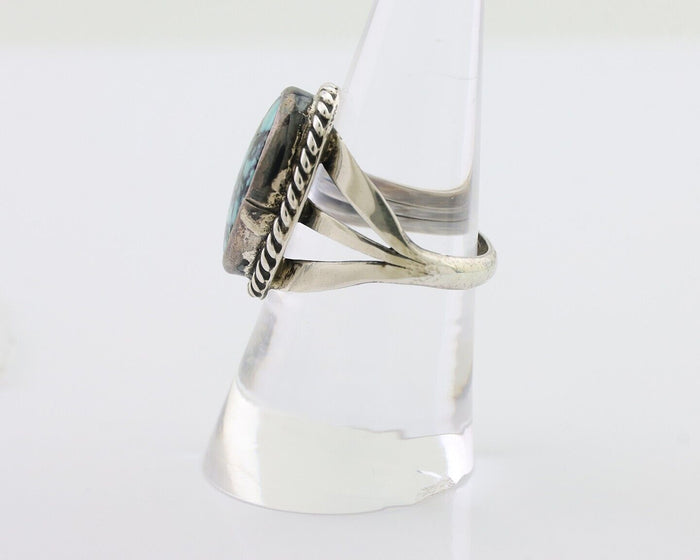 Navajo Ring 925 Silver Turquoise Native American Artist Size 8.0 C.80's