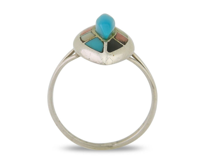 Navajo Ring 925 Silver Turquoise Shell Onyx Spiney Oyster Native Artist C80's