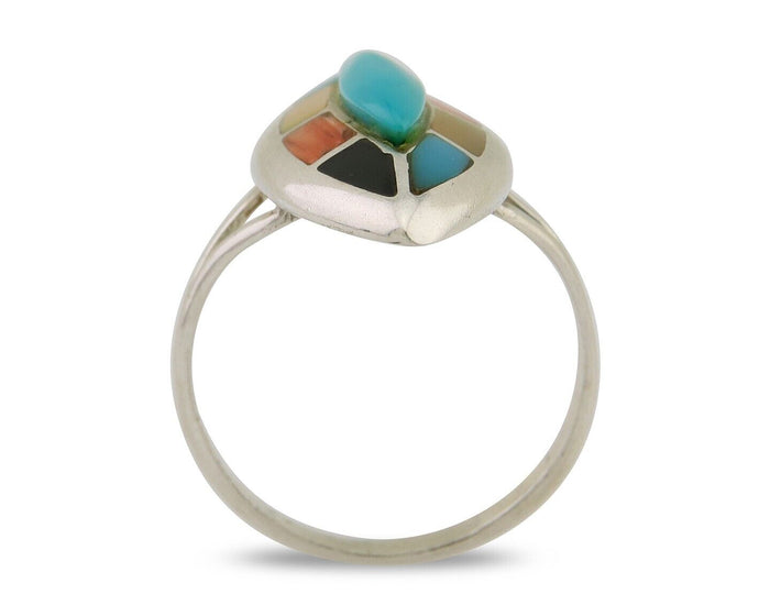 Navajo Ring 925 Silver Turquoise Shell Onyx Spiney Oyster Native Artist C.80's