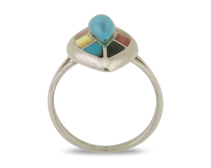 Navajo Ring 925 Silver Turquoise Shell Onyx Spiney Oyster Native Artist C80's