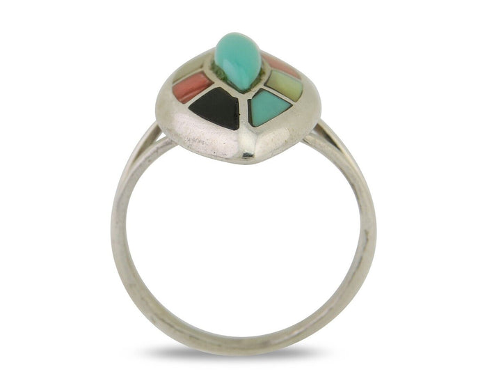 Navajo Ring 925 Silver Turquoise Shell Onyx Spiney Oyster Native Artist C80's