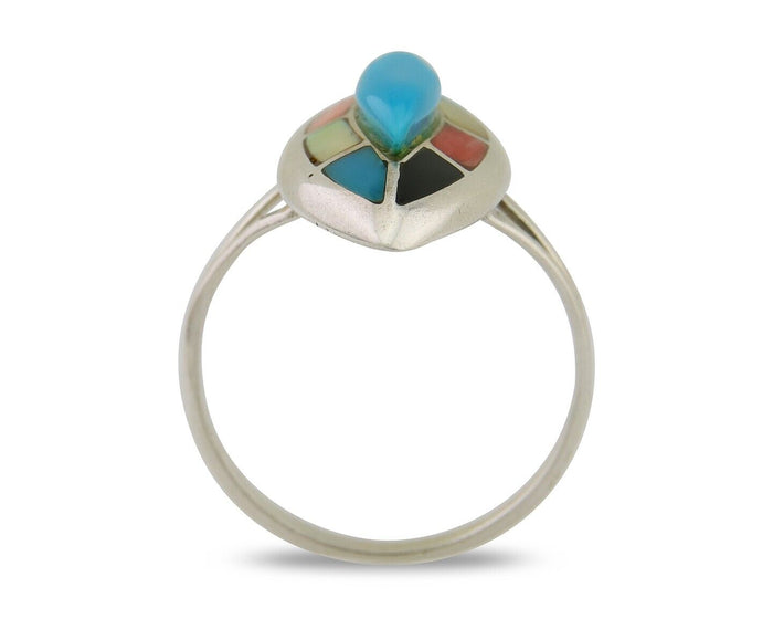 Navajo Ring 925 Silver Turquoise Shell Onyx Spiney Oyster Native Artist C80's
