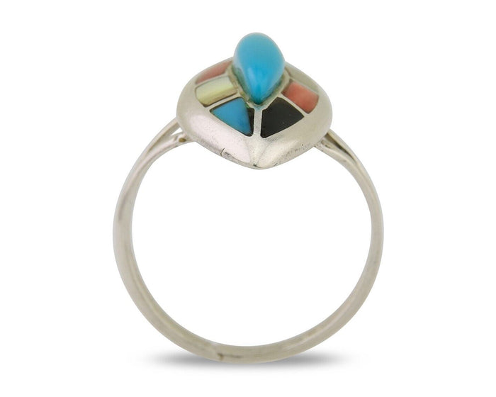 Navajo Ring 925 Silver Turquoise Shell Onyx Spiney Oyster Native Artist C80's