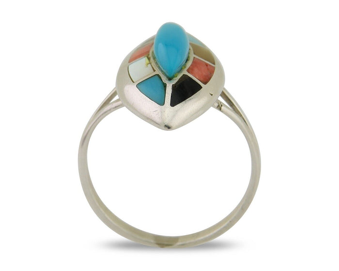Navajo Ring 925 Silver Turquoise Shell Onyx Spiney Oyster Native Artist C80's