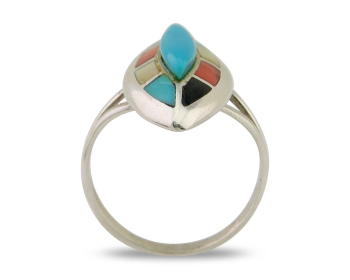 Navajo Ring 925 Silver Turquoise Shell Onyx Spiney Oyster Native Artist C80's