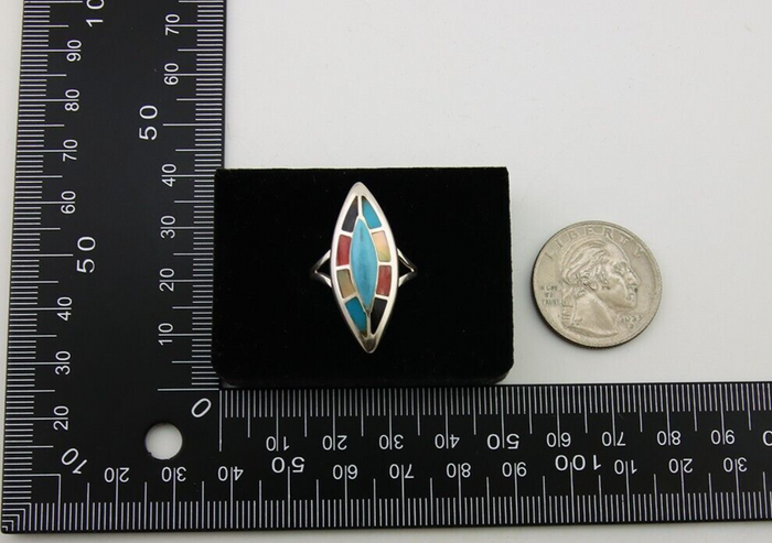 Navajo Ring 925 Silver Turquoise Shell Onyx Spiney Oyster Native Artist C80's
