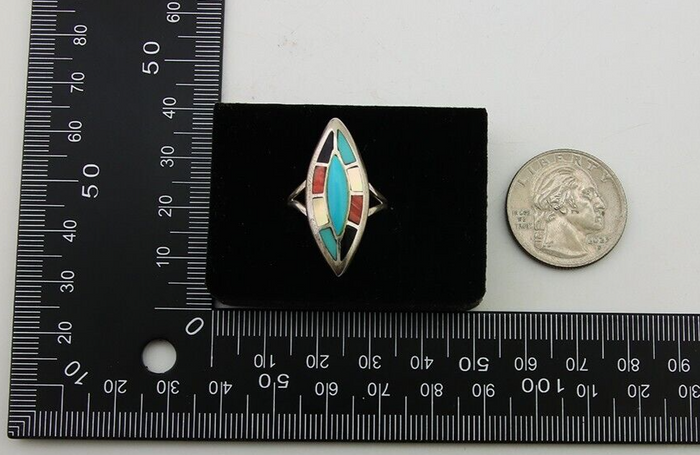 Navajo Ring 925 Silver Turquoise Shell Onyx Spiney Oyster Native Artist C80's
