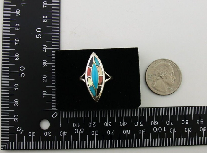 Navajo Ring 925 Silver Turquoise Shell Onyx Spiney Oyster Native Artist C80's