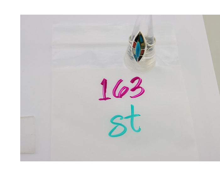 Navajo Ring 925 Silver Turquoise Shell Onyx Spiney Oyster Native Artist C80's