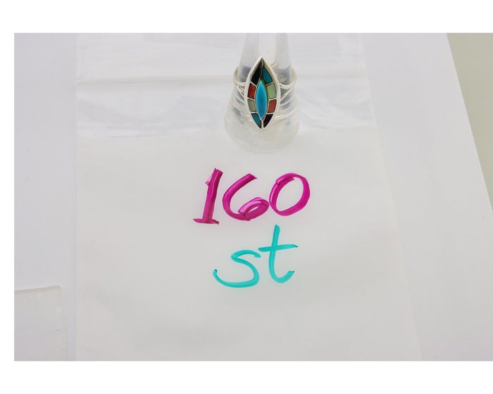 Navajo Ring 925 Silver Turquoise Shell Onyx Spiney Oyster Native Artist C80's