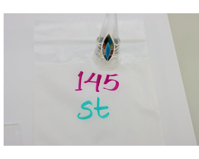 Navajo Ring 925 Silver Turquoise Shell Onyx Spiney Oyster Native Artist C80's
