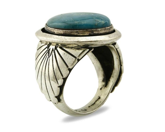 Navajo Ring .925 SOLID Silver Blue Gem Turquoise Signed Doug Zachary C.80's