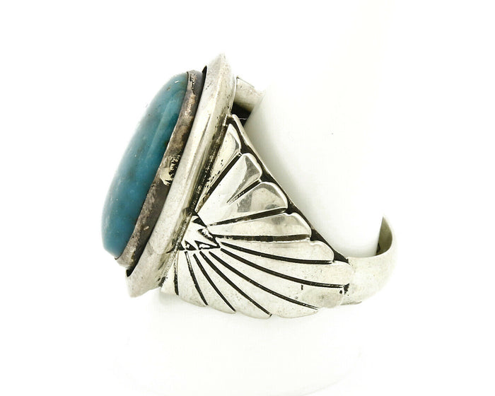 Navajo Ring .925 SOLID Silver Blue Gem Turquoise Signed Doug Zachary C.80's