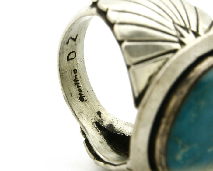 Navajo Ring .925 SOLID Silver Blue Gem Turquoise Signed Doug Zachary C.80's