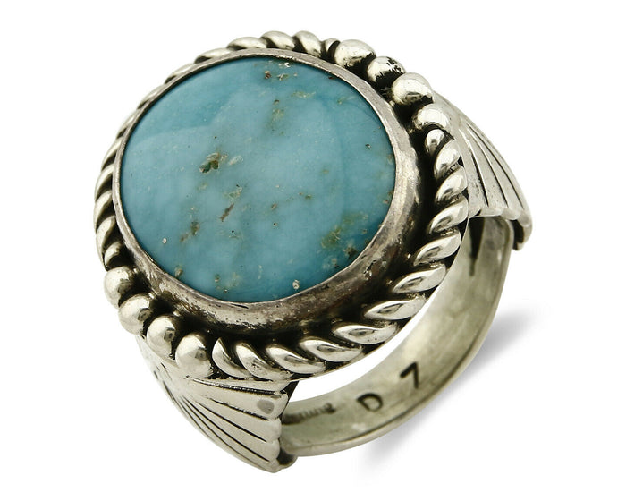 Navajo Ring .925 SOLID Silver Castle Dome Turquoise Signed Doug Zachary C.80's