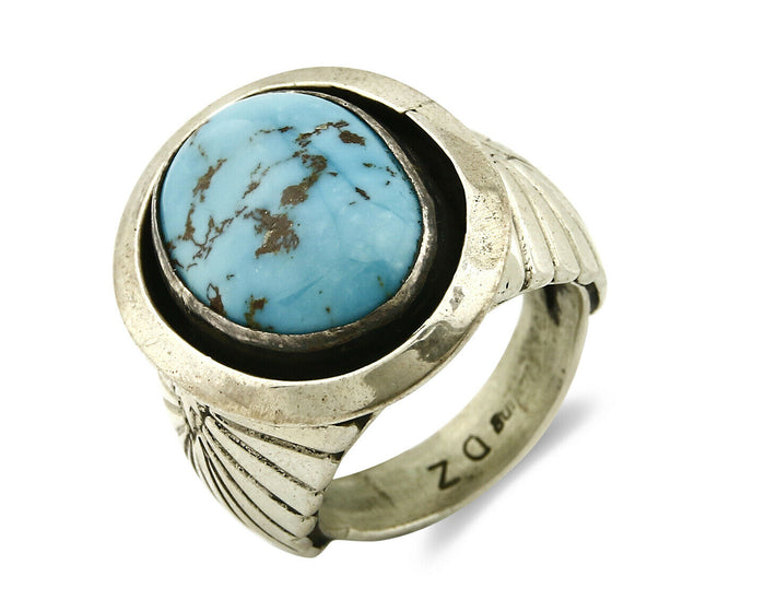 Navajo Ring .925 SOLID Silver Castle Dome Turquoise Signed Doug Zachary C.80's