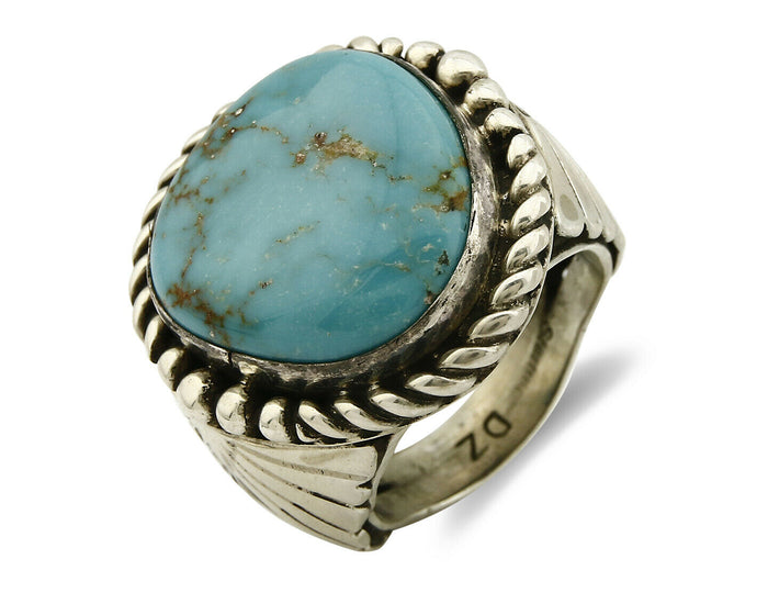Navajo Ring .925 SOLID Silver Castle Dome Turquoise Signed Doug Zachary C.80's