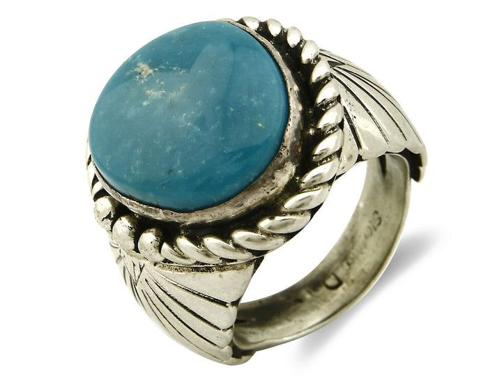 Navajo Ring .925 SOLID Silver Castle Dome Turquoise Signed Doug Zachary C.80's