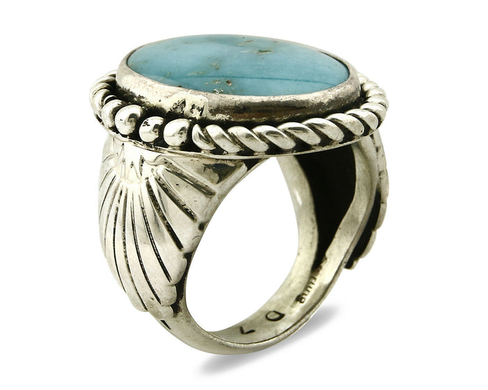 Navajo Ring .925 SOLID Silver Castle Dome Turquoise Signed Doug Zachary C.80's