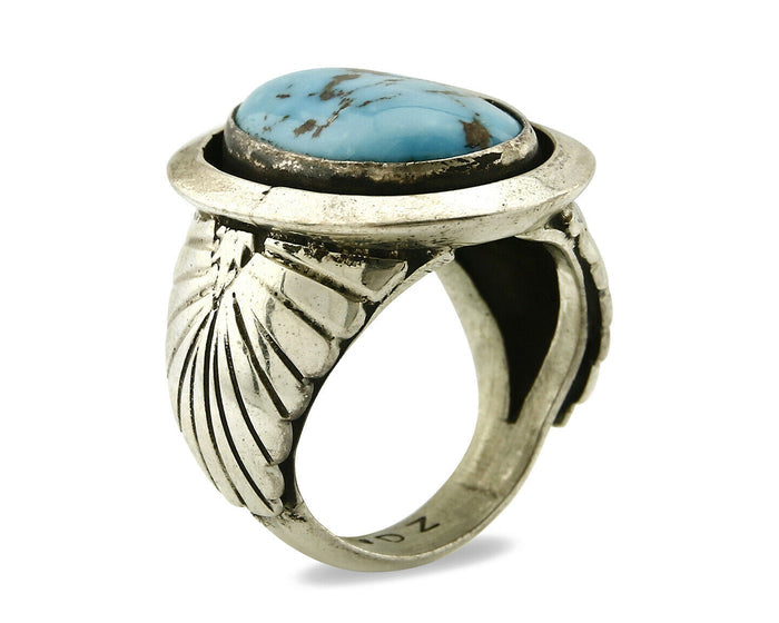 Navajo Ring .925 SOLID Silver Castle Dome Turquoise Signed Doug Zachary C.80's