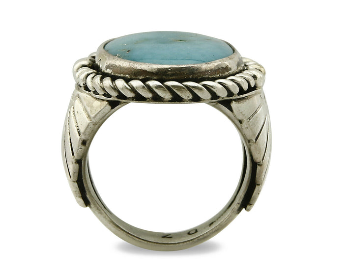 Navajo Ring .925 SOLID Silver Castle Dome Turquoise Signed Doug Zachary C.80's