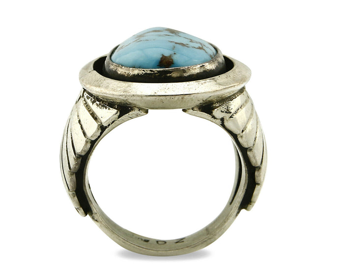 Navajo Ring .925 SOLID Silver Castle Dome Turquoise Signed Doug Zachary C.80's