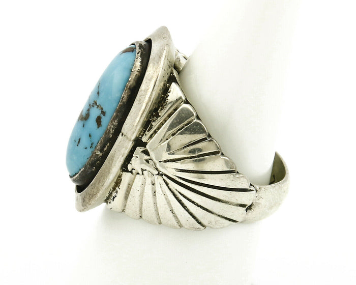 Navajo Ring .925 SOLID Silver Castle Dome Turquoise Signed Doug Zachary C.80's
