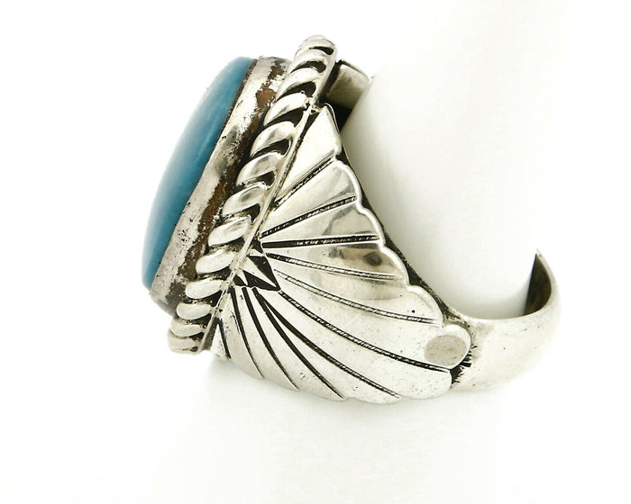 Navajo Ring .925 SOLID Silver Castle Dome Turquoise Signed Doug Zachary C.80's