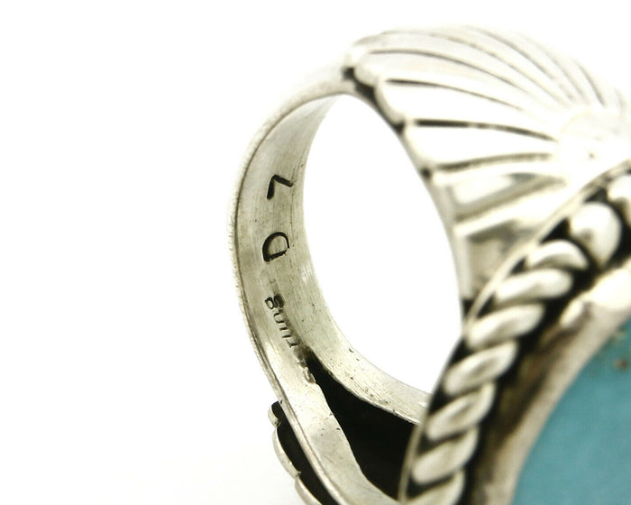Navajo Ring .925 SOLID Silver Castle Dome Turquoise Signed Doug Zachary C.80's