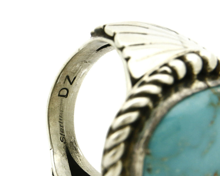 Navajo Ring .925 SOLID Silver Castle Dome Turquoise Signed Doug Zachary C.80's