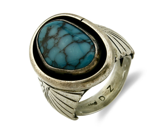 Navajo Ring .925 SOLID Silver China Mountain Turquoise Signed Doug Zachary C.80