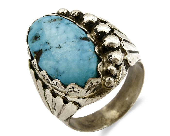Navajo Ring .925 SOLID Silver Kingman Turquoise Signed Artist Montoya C.80's