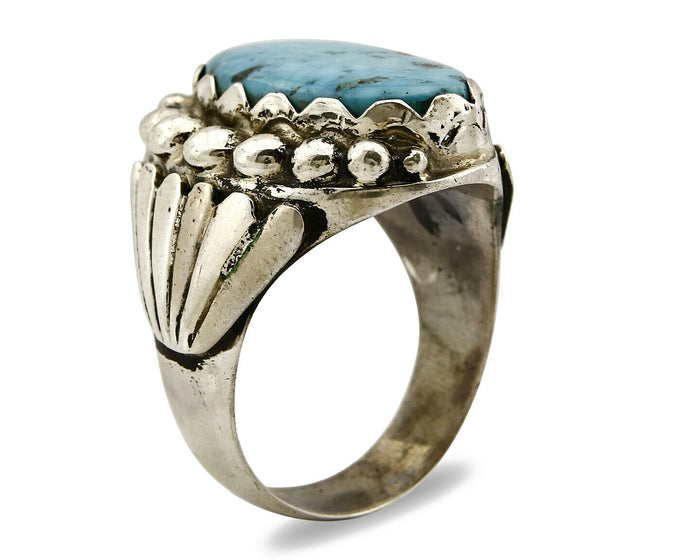 Navajo Ring .925 SOLID Silver Kingman Turquoise Signed Artist Montoya C.80's