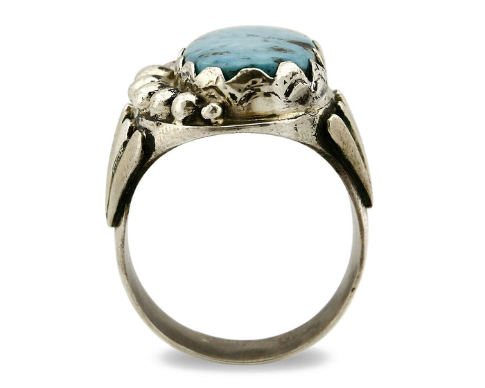 Navajo Ring .925 SOLID Silver Kingman Turquoise Signed Artist Montoya C.80's