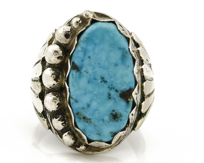 Navajo Ring .925 SOLID Silver Kingman Turquoise Signed Artist Montoya C.80's