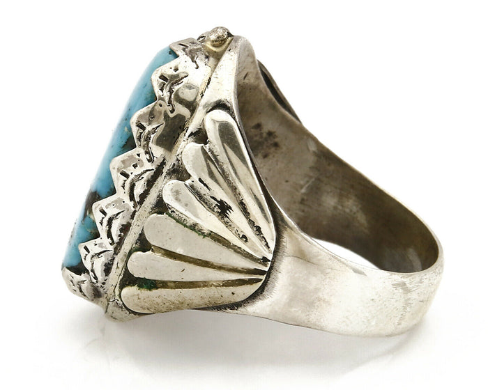 Navajo Ring .925 SOLID Silver Kingman Turquoise Signed Artist Montoya C.80's