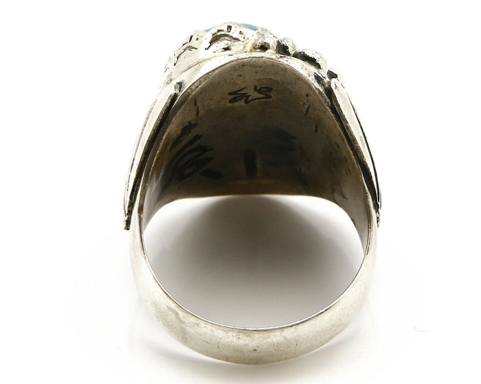Navajo Ring .925 SOLID Silver Kingman Turquoise Signed Artist Montoya C.80's