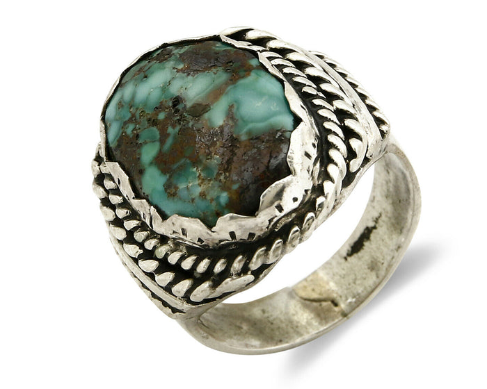 Navajo Ring .925 SOLID Silver Kingman Turquoise Signed Artist Ti Circa 1980's